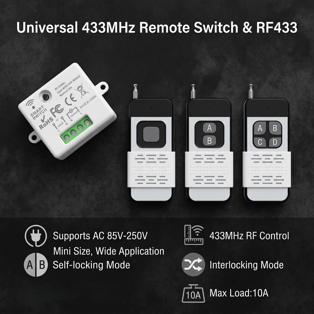 Rf 433Mhz Module - 220V 1CH รีโมทคอนโทรลไร้สาย 433MHz ตัวควบคุม RF