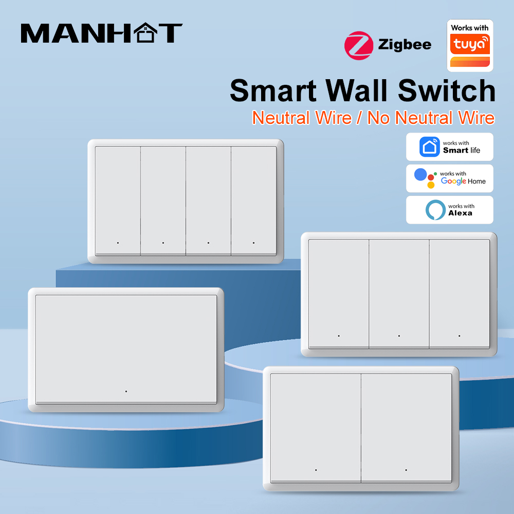 Push Button Tactile - MANHOT ZigBee3.0 สวิตช์อัจฉริยะ ไม่ต้องใช้สายกลาง สวิตช์ไฟติดผนังอัจฉริยะแบบ US
