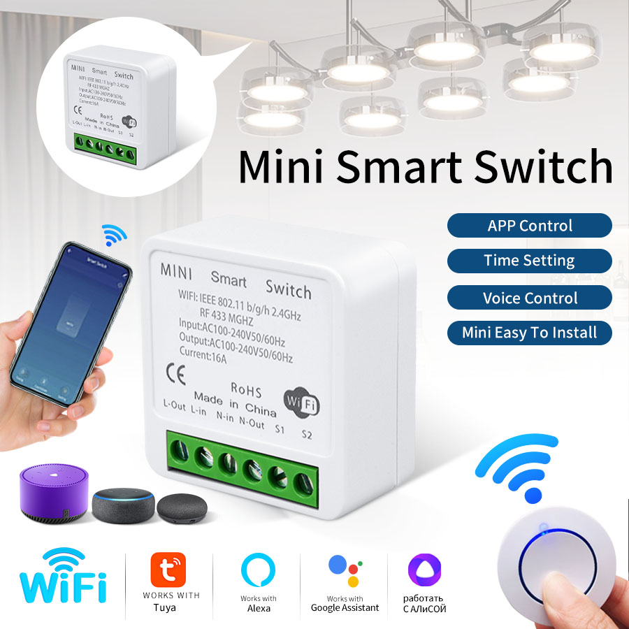 Rf 433Mhz Module - RF433Mhz 16A/20A ทูย่า ไวไฟสมาร์ทสวิตช์รีเลย์ไร้สาย 100-240V มินิสวิตช์แผงกลม